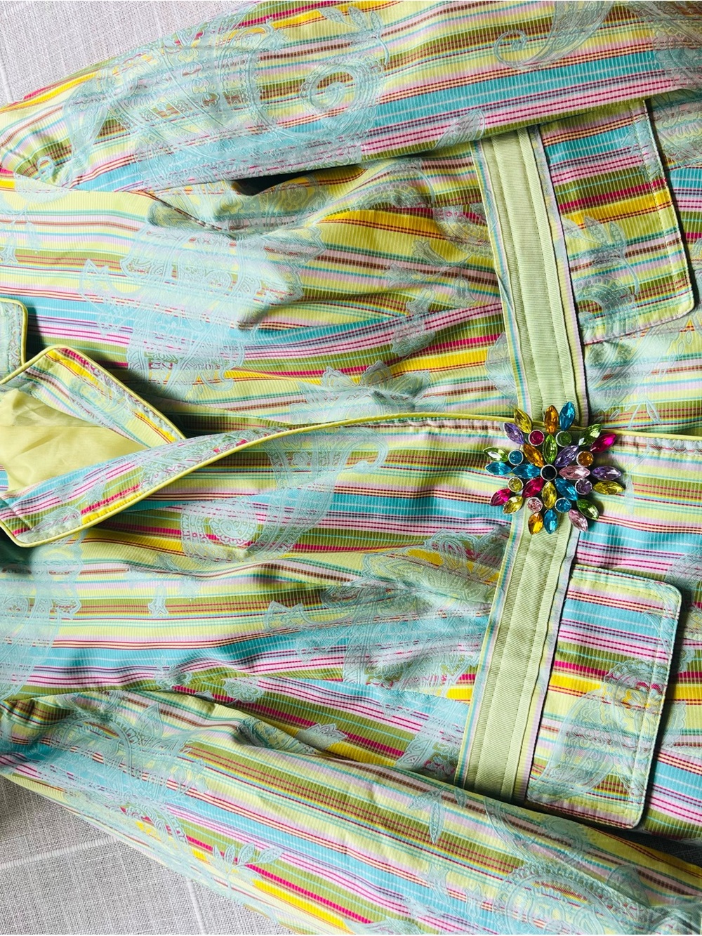 Cynthia Rowley Multicolor Striped Blazer with Gem Brooch